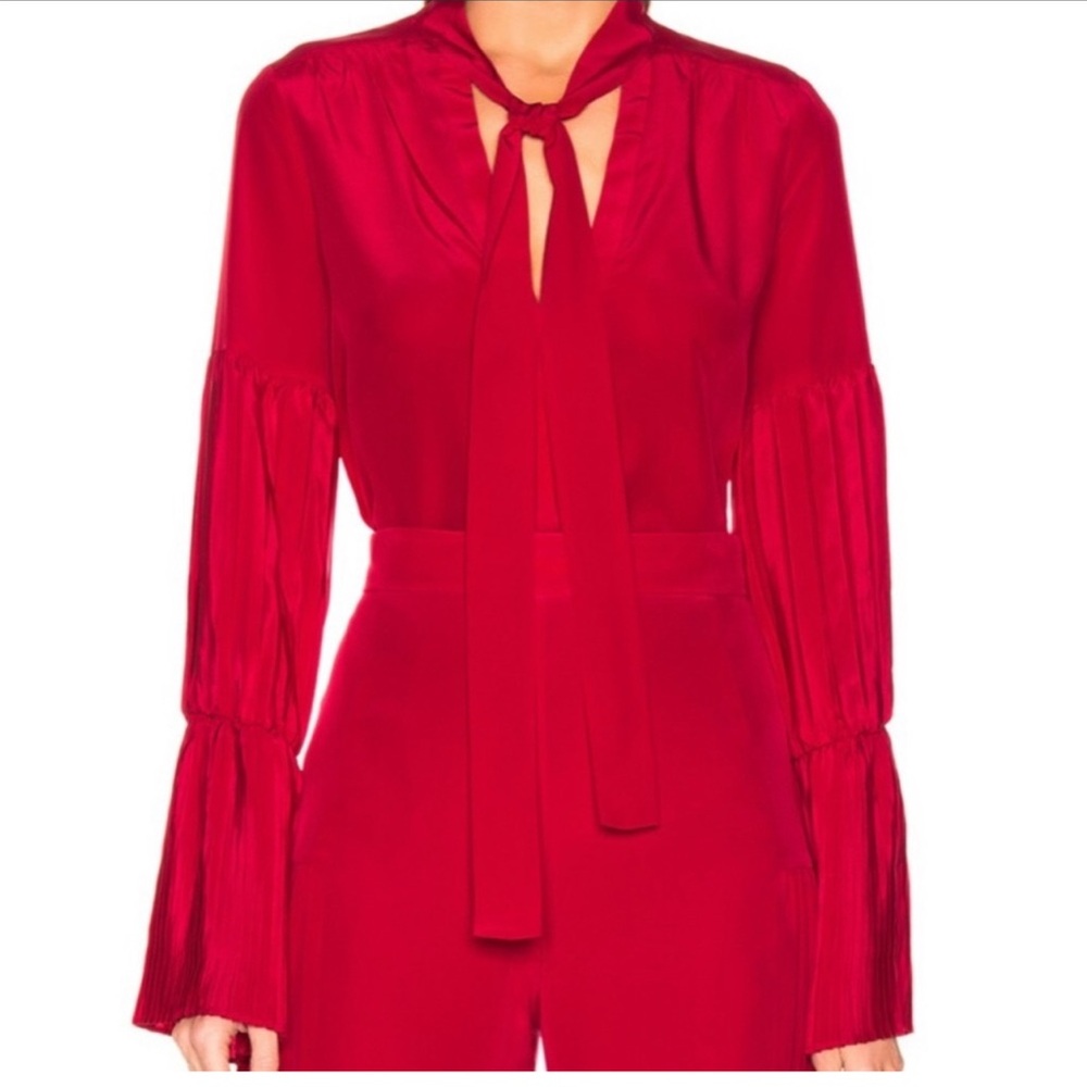 Elegant Red Tie-Neck Blouse and matching pants